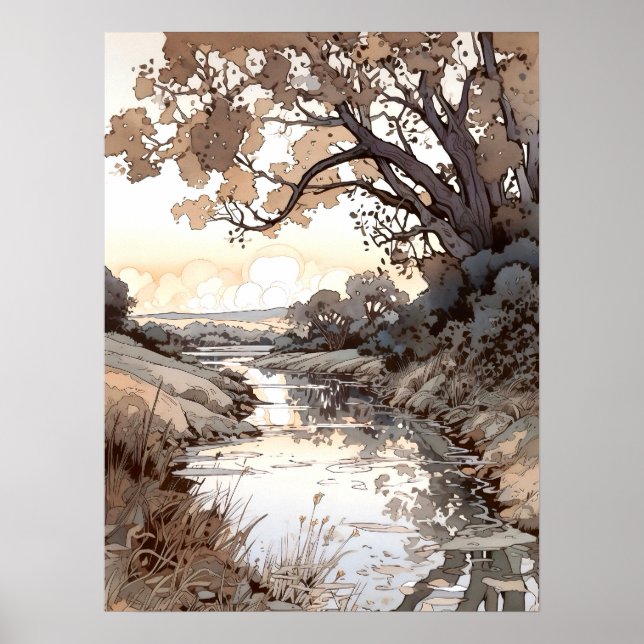 Country Landscape Watercolor  Poster (Framsidan)