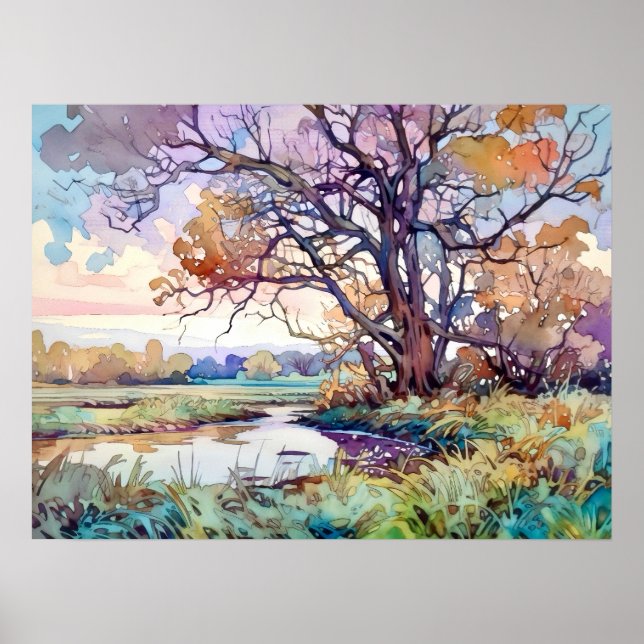 Country Landscape Watercolor  Poster (Framsidan)