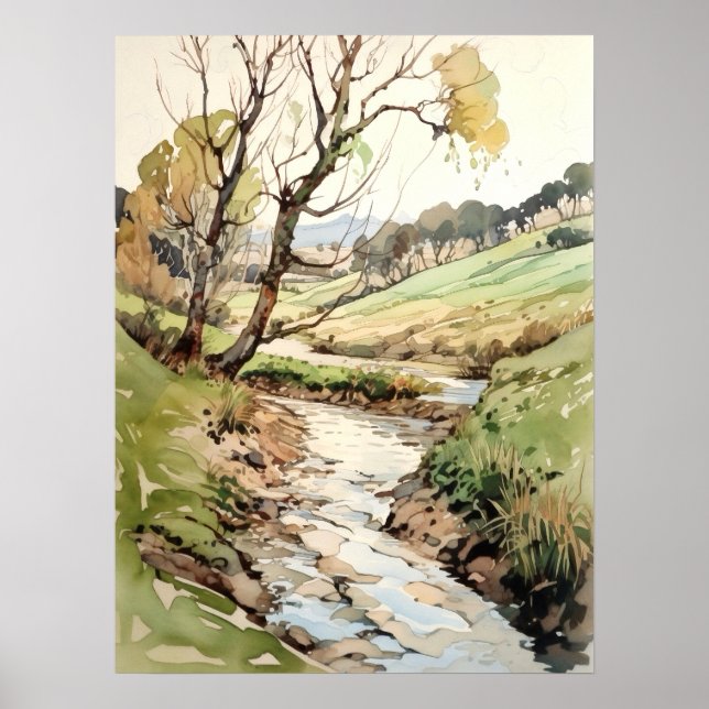 Country Landscape Watercolor  Poster (Framsidan)