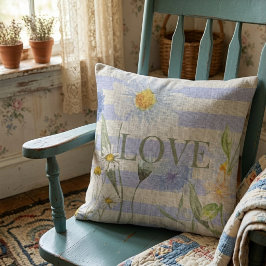 Country Love Blommig Blå Gingham och Tusenskönor Kudde