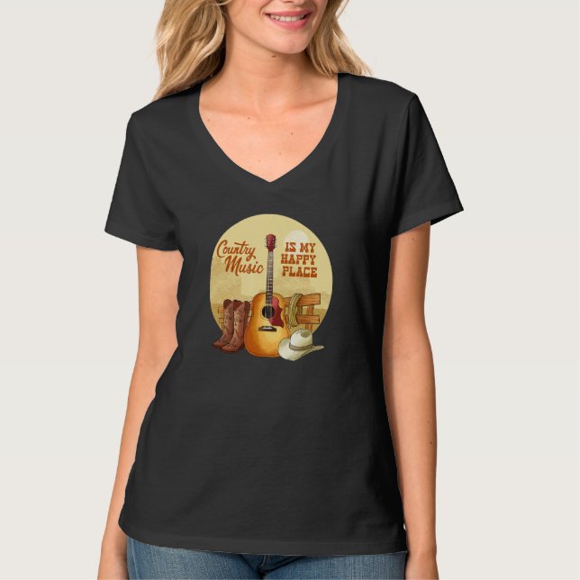 Country Music is My Happy Place Country Lifestyle  T Shirt (Framsida)