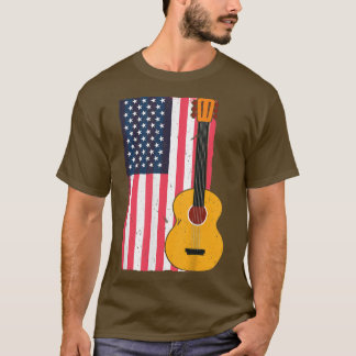 Country Music Retro Guitar American Flag T Shirt