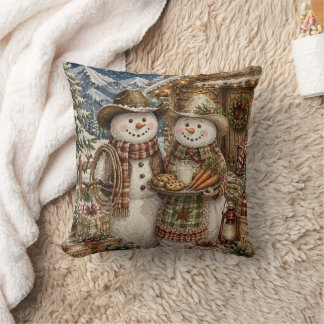 Country och Western Cowboy Snömannen Jul Plaid Kudde