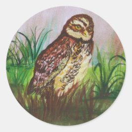 Country Owl in nature watercolor art Runt Klistermärke