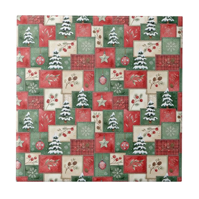 Country patchwork christmas pattern kakelplatta (Framsidan)