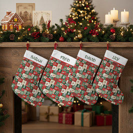 Country patchwork christmas pattern personalized liten julstrumpa