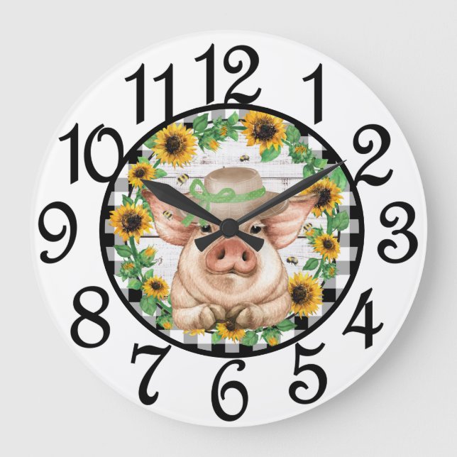 Country Pig Acrylic Wall Clock Stor Klocka (Framsida)