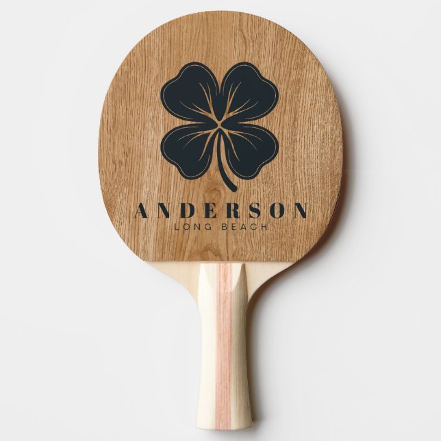 Country Pine Wood Four Leaf Clover with Name Pingisracket (Baksidan)