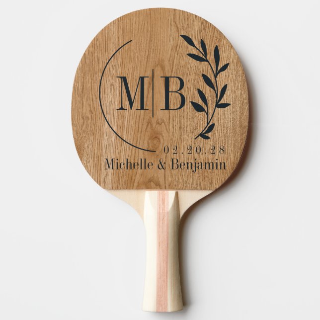 Country Pine Wood Leaf Wedding Monogram Pingisracket (Baksidan)