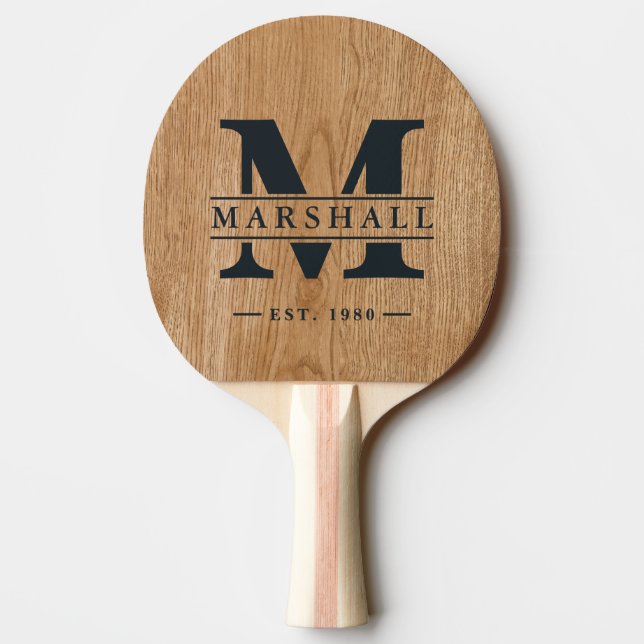 Country Pine Wood Monogram & Name Overlay Pingisracket (Baksidan)
