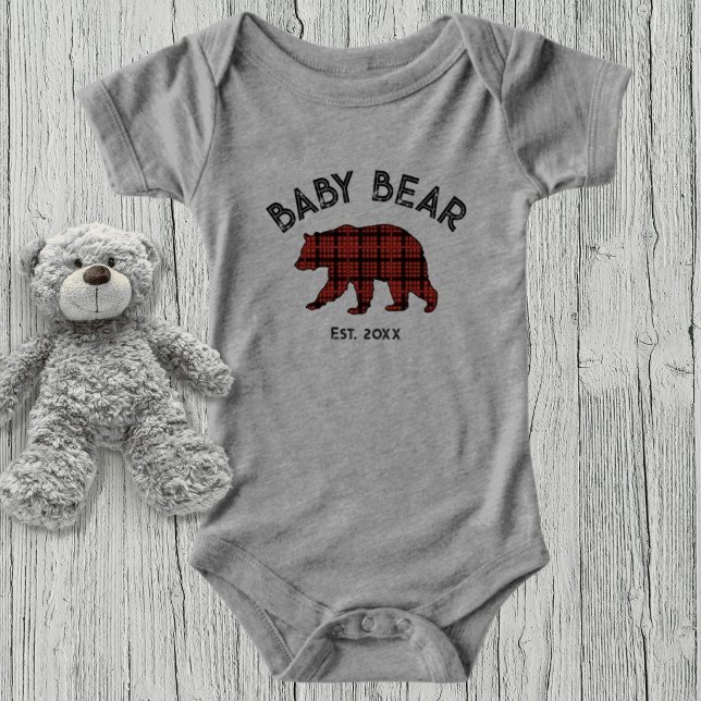 Country Plaid Baby Bear Birth Year Established T Shirt (Skapare uppladdad)