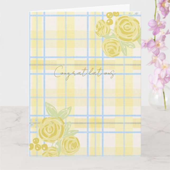 Country Plaid Fals Linne i Smörgul & Blå Kort (Orkide)