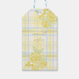 Country Plaid Fals Linne i Smörgul & Blå Presentetikett