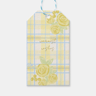 Country Plaid Fals Linne i Smörgul & Blå Presentetikett
