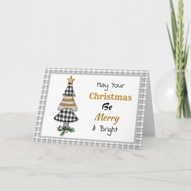 Country Plaid Julgran | Glad och Ljusstark Kort (Framsida)