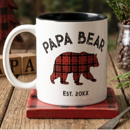 Country Plaid Papa Bear Father Year Established Två-Tonad Mugg
