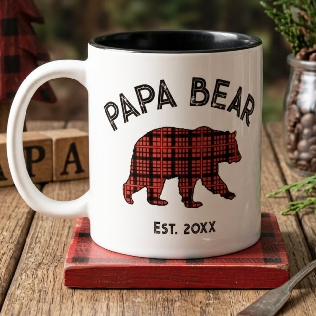 Country Plaid Papa Bear Father Year Established Två-Tonad Mugg (Skapare uppladdad)