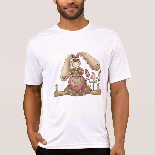 Country Primitive Stuffed Bunny with Pink Hearts T Shirt (Framsida)