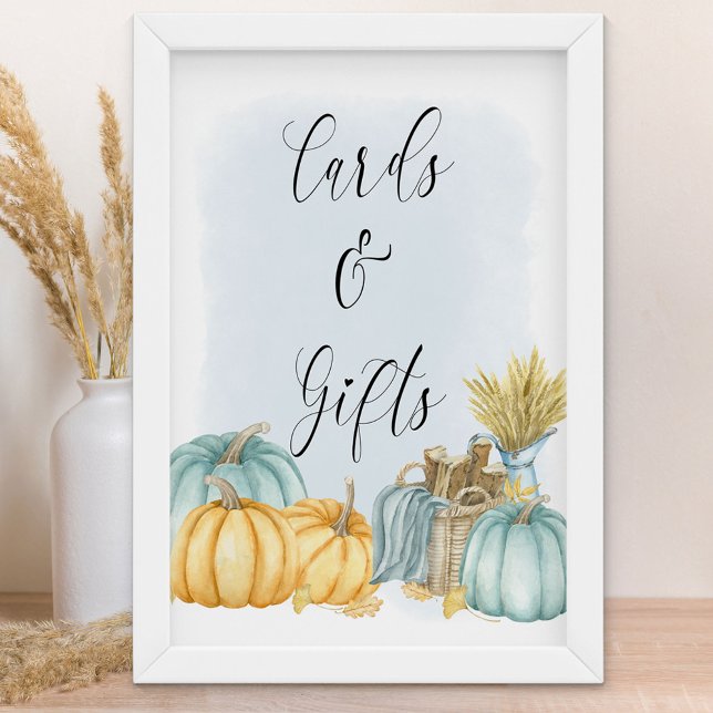 Country Pumpkin Höstkort och presenter Poster (Boy Baby Shower Sign for fall - Cards & Gifts - order printed or as a printable download)