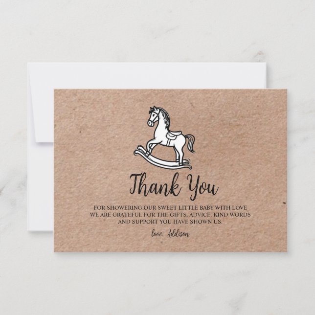 Country Rocking Horse Baby Shower Thank You Card  Tack Kort (Framsida)