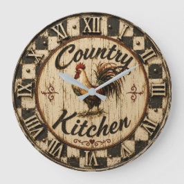 Country Rooster Rustic Farmhouse Kitchen Stor Klocka