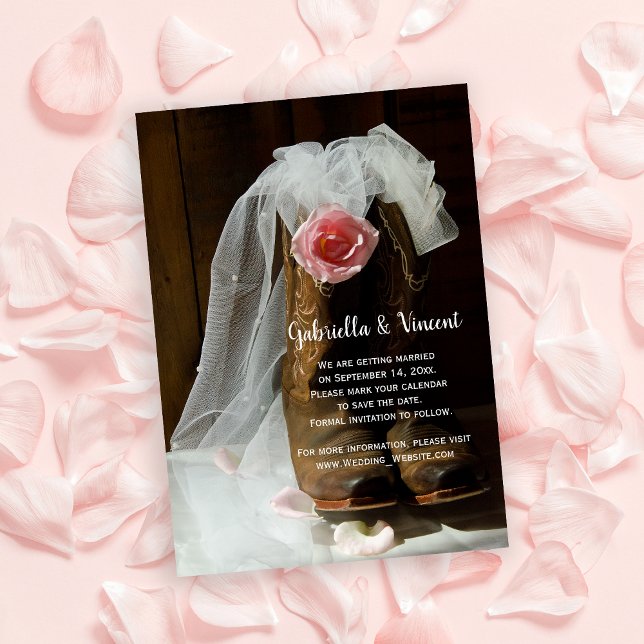 Country Rose Cowboy Stövlar Western Spara Datum Inbjudningar (Skapare uppladdad)