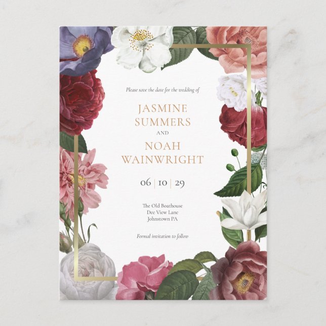 Country Rose Falsk Guld Folie Spara Datum Vykort (Framsida)