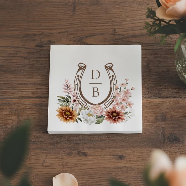 Country Rustic Western Horseshoe Floral Monogram Pappersservett (Country Rustic Western Horseshoe Floral Monogram Napkins)