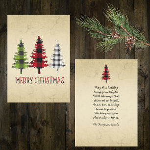 Country Style Buffalo Plaid Julgranar Julkort