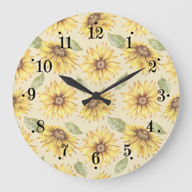 Country Sunflower Meadow Design Wall Clock Stor Klocka (Framsida)
