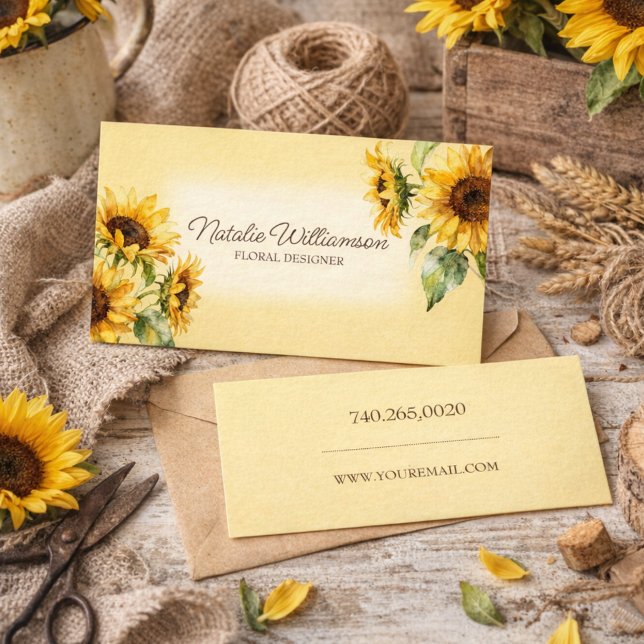 Country Sunflowers with QR Code Business Card Visitkort (Skapare uppladdad)