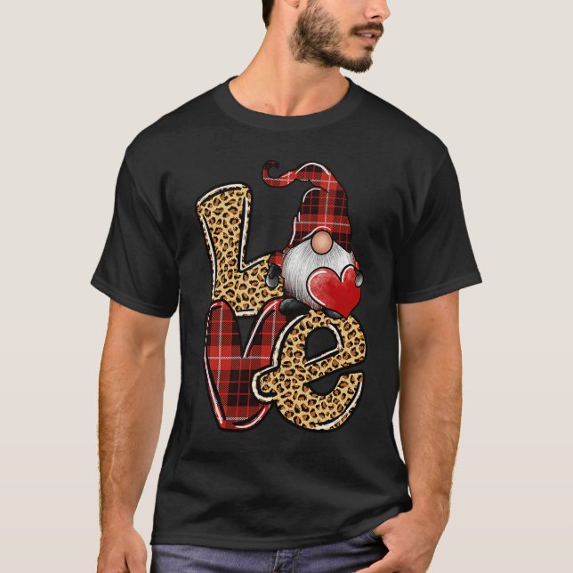 COuntry Valentine's Day Love Leopard Buffalo Plaid T Shirt (Framsida)