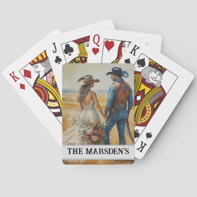 Country Western Bröllop Vattenfärg Casinokort (Baksidan)