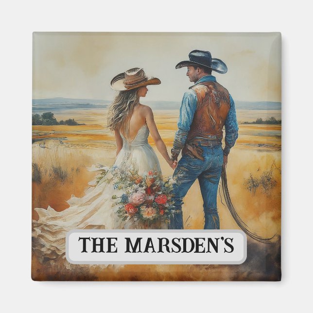 Country Western Bröllop Vattenfärg Magnet (Framsidan)