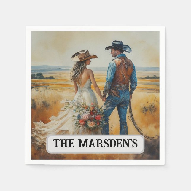 Country Western Bröllop Watercolor Pappersservett (Framsidan)