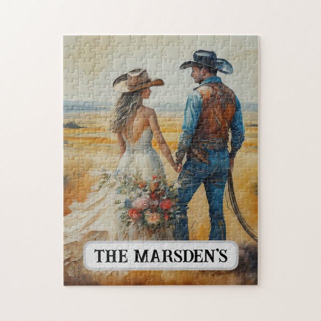 Country Western Bröllop Watercolor Pussel (Vertikal)