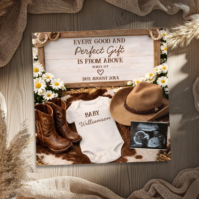 Country Western Cowboy Boots Baby Reveal Pregnancy Meddelande (Skapare uppladdad)