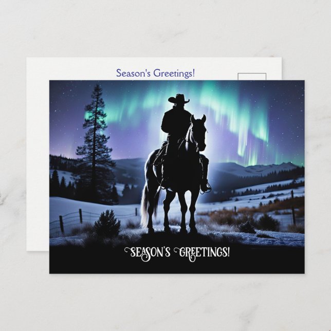 Country Western Cowboy Christmas Seasons Greetings Vykort (Fram/baksida)