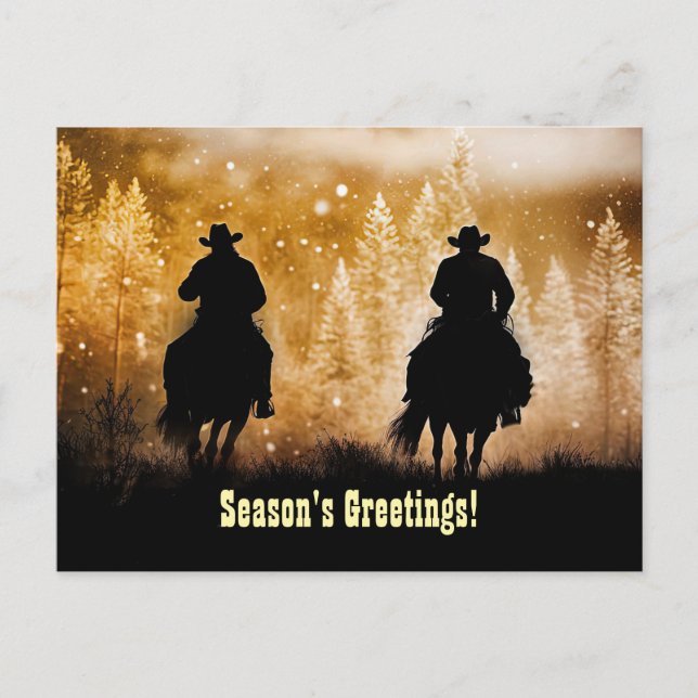 Country Western Cowboy Christmas Seasons Greetings Vykort (Framsida)