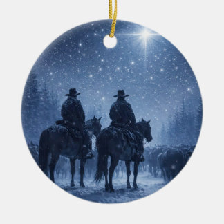 Country Western Cowboy Nordstjärna Jul Nötkreatur Julgransprydnad Keramik