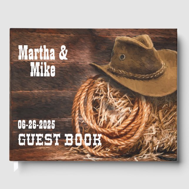 Country Western Cowboyhatt Lassoknute Rustik Bröll Gästböcker (Framsida)