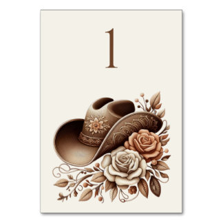 Country Western Cowgirl Hatt med Blommor Bordsnummer