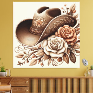 Country Western Cowgirl-hatt med blommor Canvastryck