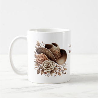 Country Western Cowgirl Hatt med Blommor Kaffemugg