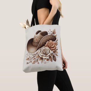 Country Western Cowgirl Hatt med Blommor Tygkasse