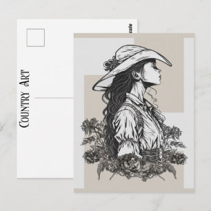 Country Western Cowgirl I En Lätt Bris Cowboy Kons Vykort