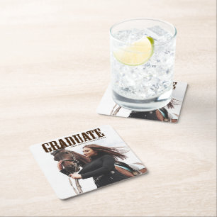 Country Western Examen Foto Cowgirl Utexamensfiran Underlägg Papper Kvadrat