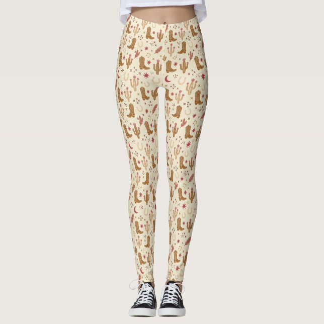 Country Western Handritad Mönster  Leggings (Framsida)