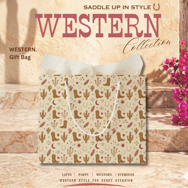 Country Western Handritat Mönster  (Country Western Pattern Boots Horse Shoes Cactus and Feathers Gift Bag)