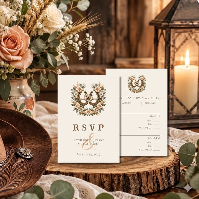 Country Western Hästsko och Blommor OSA Kort (Country Western Horseshoes and Flowers RSVP Card )